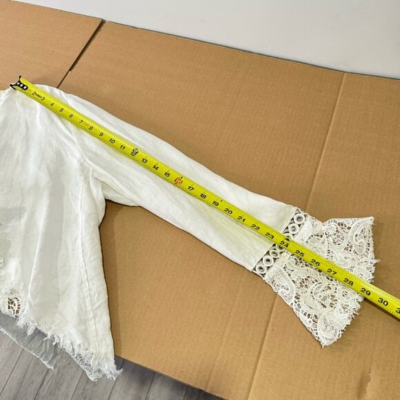 🍁INC International Concept Linen Boho Openfront Lace Lightweight Cardigan Top Lg - Picture 12 of 13